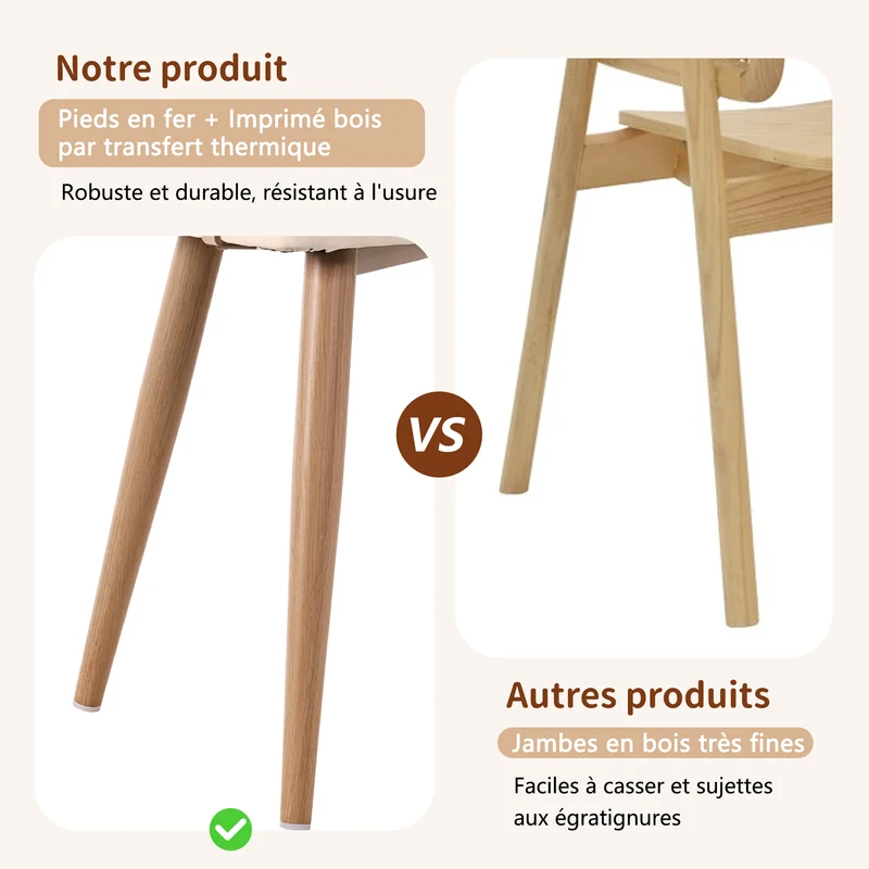 Lot de 2 chaises de salle à manger dossier en rotin, coussin d'assise en cuir PU beige, confortable et respirant NAD