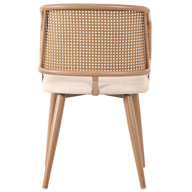 Lot de 2 chaises de salle à manger dossier en rotin, coussin d'assise en cuir PU beige, confortable et respirant NAD