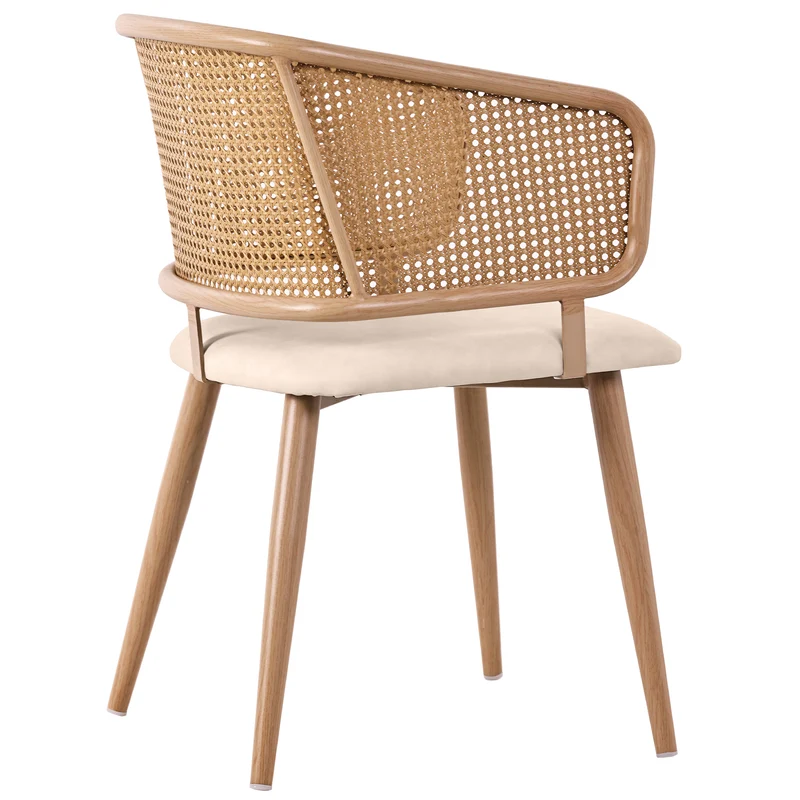 Lot de 2 chaises de salle à manger dossier en rotin, coussin d'assise en cuir PU beige, confortable et respirant NAD