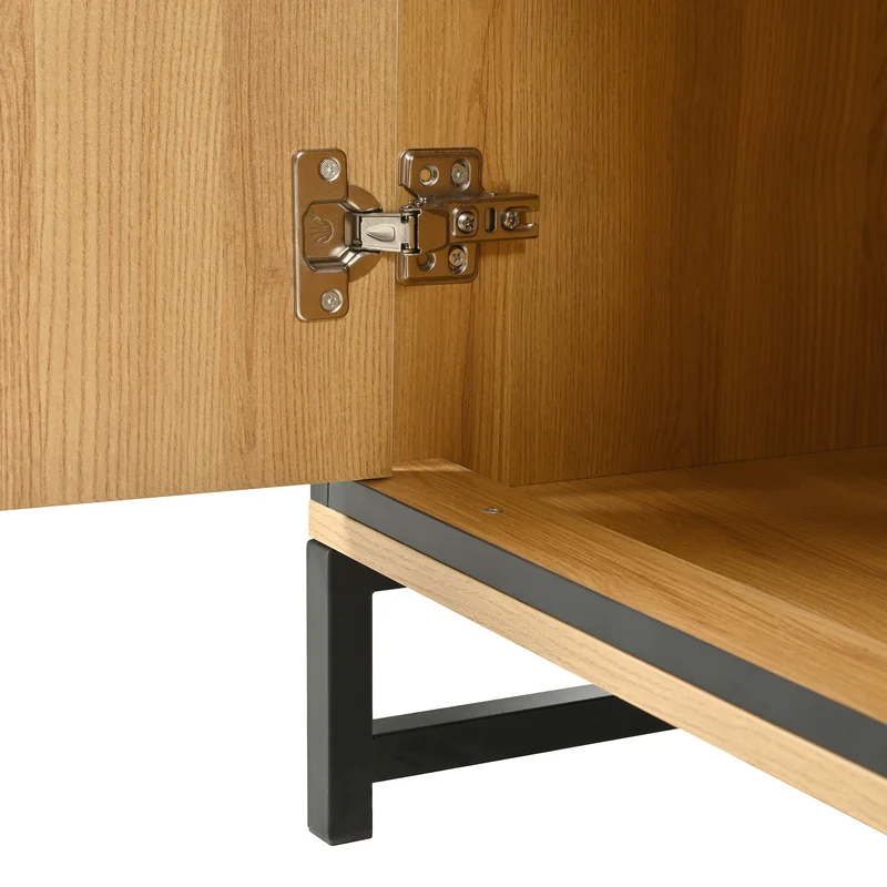 Buffet effet bois et noir 3 tiroirs, 3 niches et 2 portes avec éclairage LED UVAT