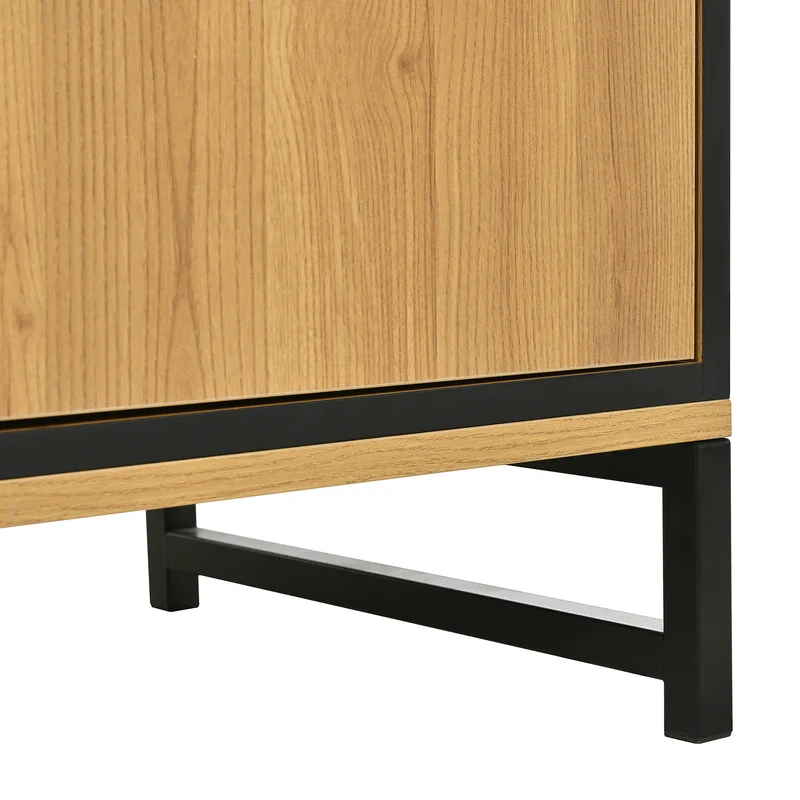 Buffet effet bois et noir 3 tiroirs, 3 niches et 2 portes avec éclairage LED UVAT