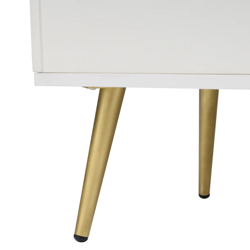 Buffet blanc crème 2 portes et 3 tiroirs poignés et pieds dorés H84/L140/P40cm SENPHOS