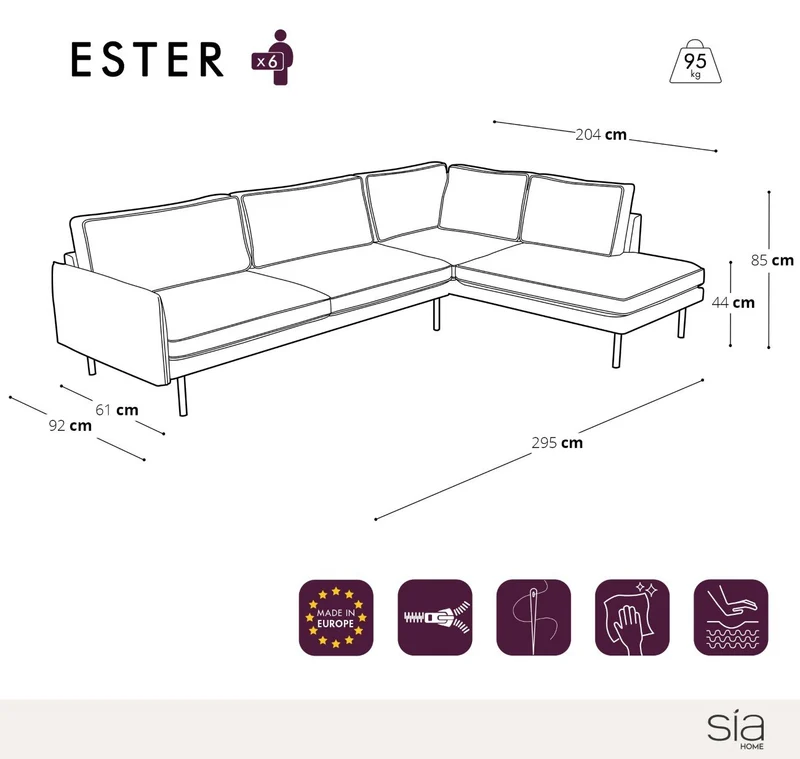 Canapé grand angle droit ESTER Velours et passepoil velours