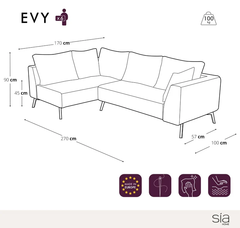 Canapé grand angle droit EVY Tissu d'extérieur