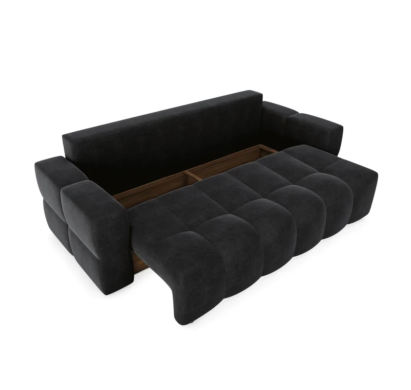Canapé 4 places convertible GABRIEL Velours - Avec coffre de rangement