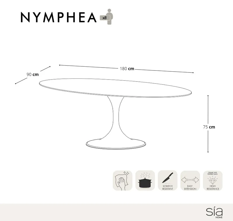Table fixe NYMPHEA pied noir 180x90x75cm