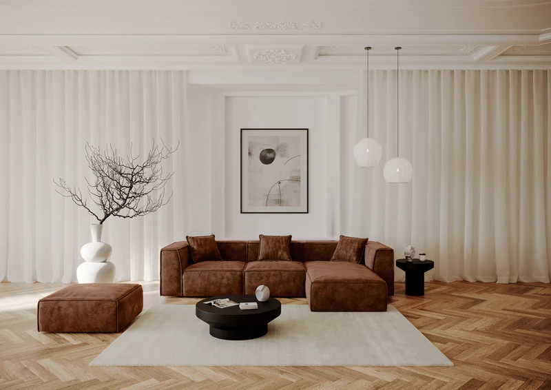 Pouf ROLF Tissu effet cuir vintage