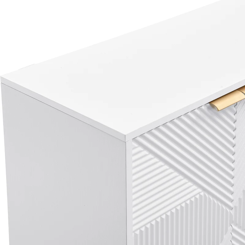 Buffet blanc 4 portes sculptées, poignées dorées pieds boule 120x35x71,5cm RIFTKRYNNATHOR
