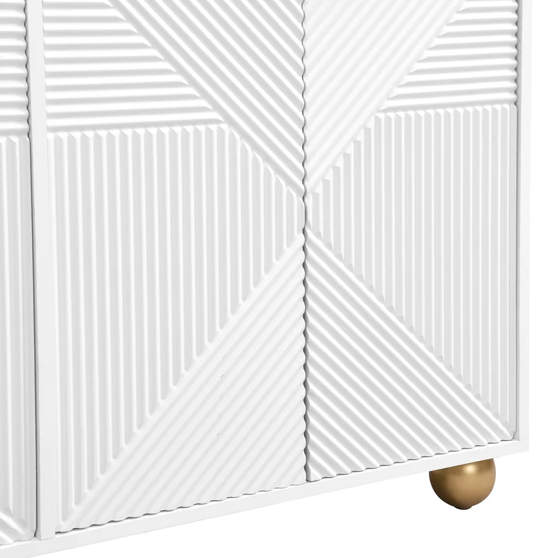 Buffet blanc 4 portes sculptées, poignées dorées pieds boule 120x35x71,5cm RIFTKRYNNATHOR
