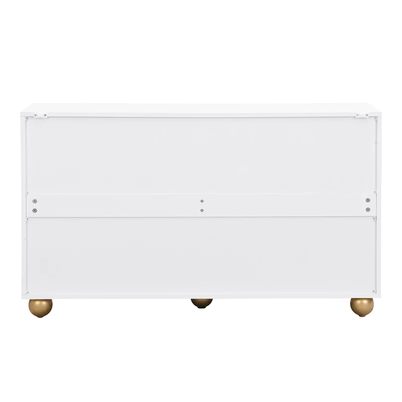 Buffet blanc 4 portes sculptées, poignées dorées pieds boule 120x35x71,5cm RIFTKRYNNATHOR