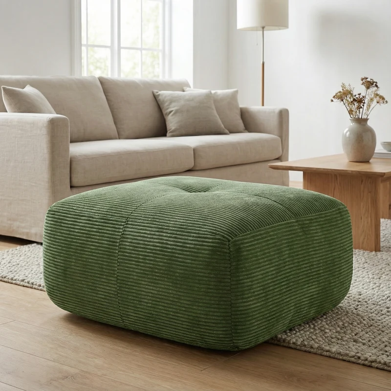Pouf ottoman en velours côtelé vert kaki, 92.5*75*44 cm TERMINATION