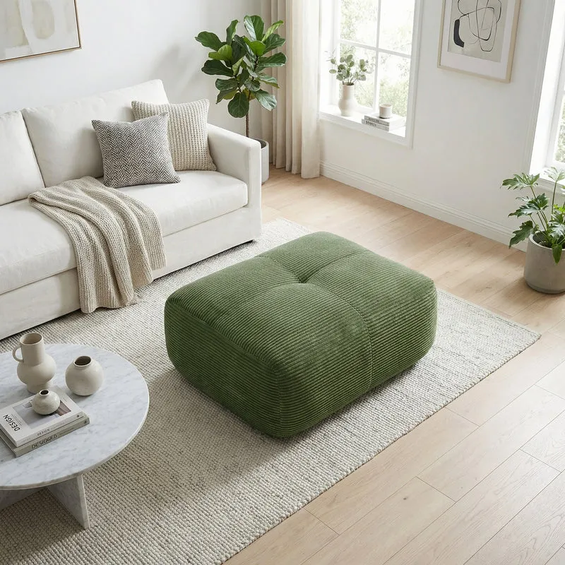 Pouf ottoman en velours côtelé vert kaki, 92.5*75*44 cm TERMINATION