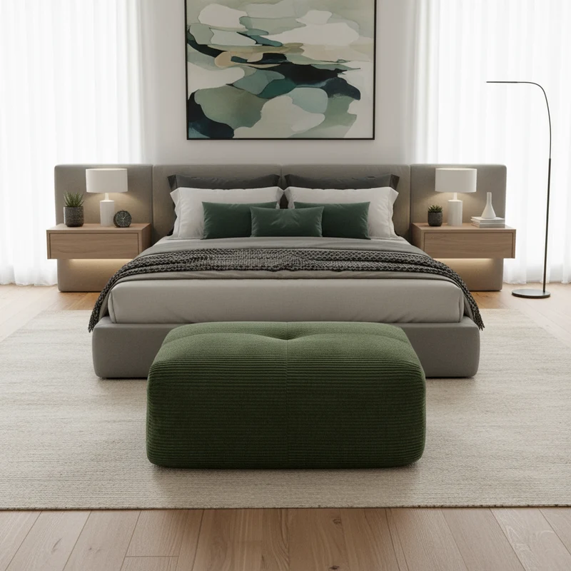 Pouf ottoman en velours côtelé vert kaki, 92.5*75*44 cm TERMINATION