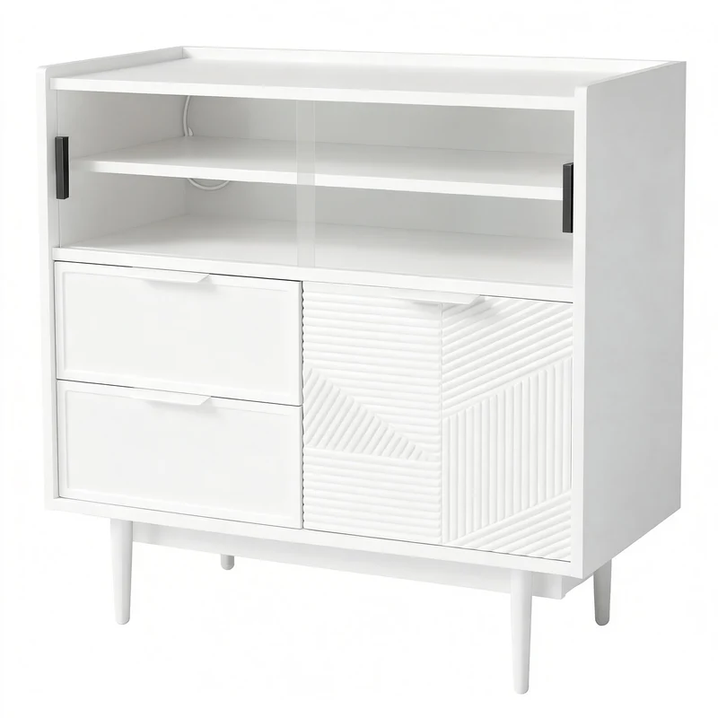 Buffet blanc avec porte en verre, éclairage LED RIFTMORKYNATHOR