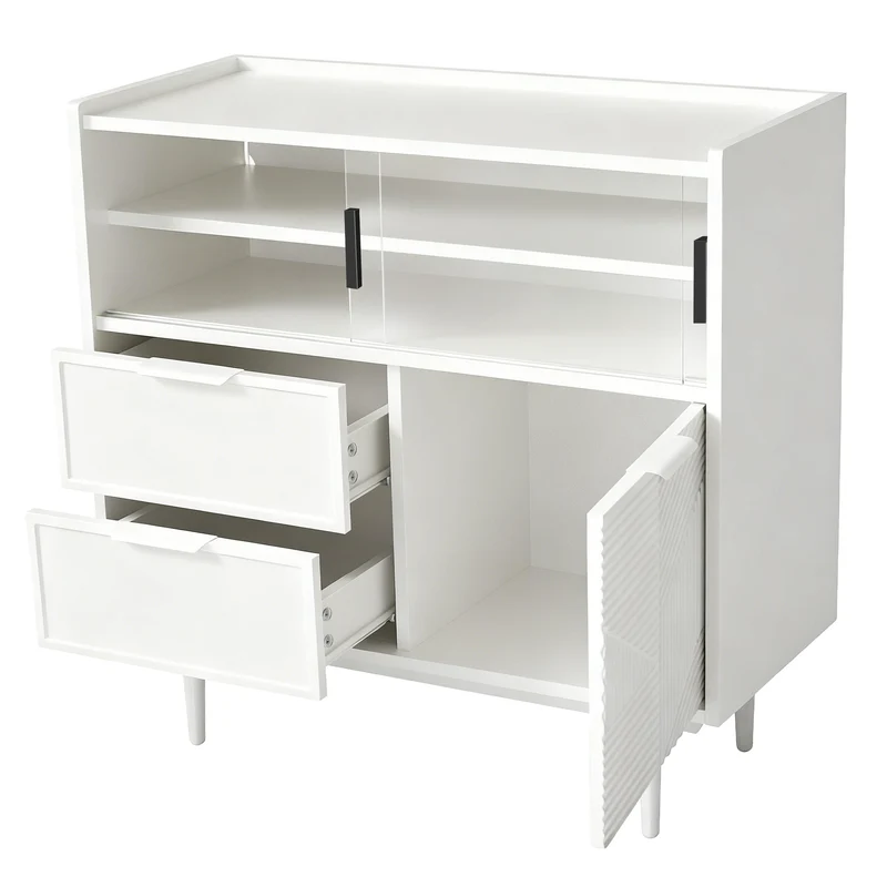 Buffet blanc avec porte en verre, éclairage LED RIFTMORKYNATHOR