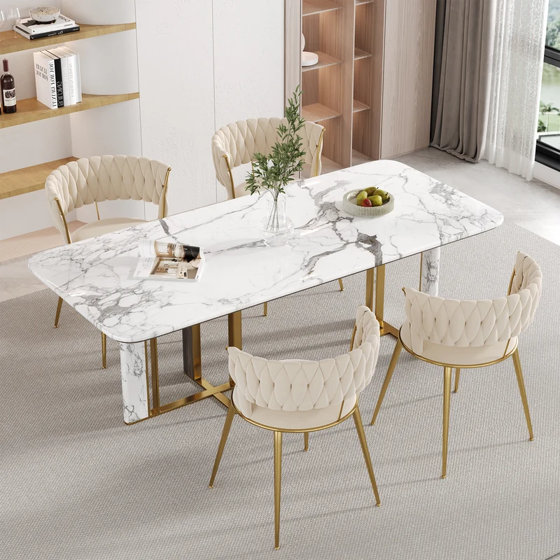 Lot de 2 chaises de salle à manger en velours ivoire, dossier ergonomique, pieds dorés BRIARGLADE