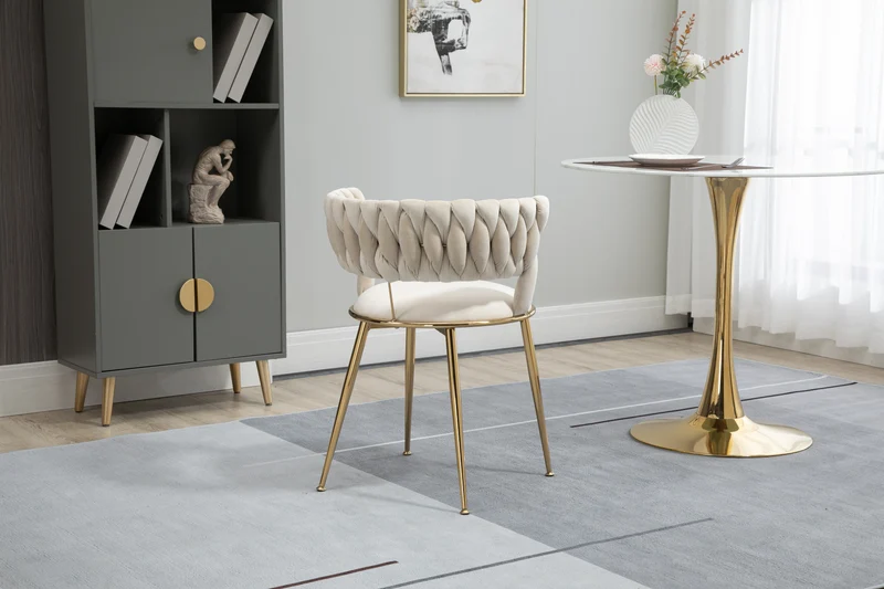 Lot de 2 chaises de salle à manger en velours ivoire, dossier ergonomique, pieds dorés BRIARGLADE