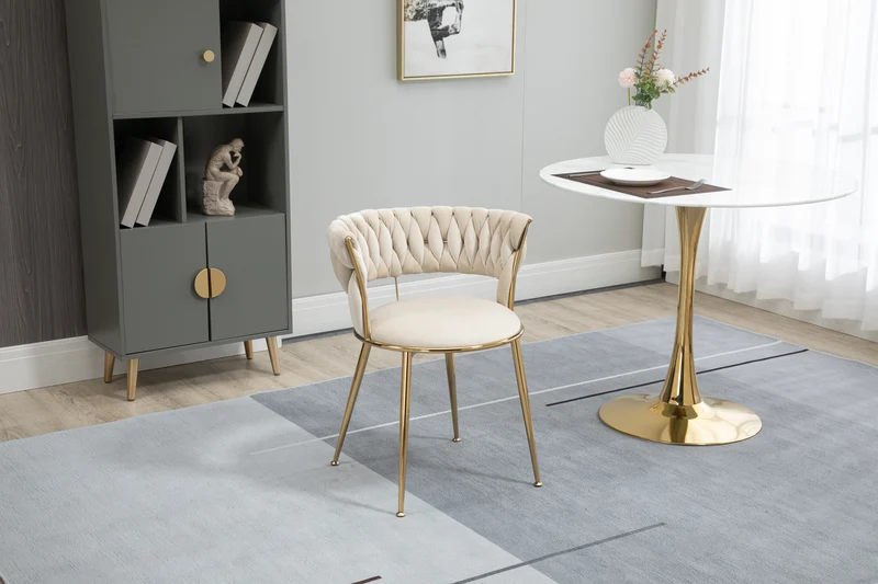 Lot de 2 chaises de salle à manger en velours ivoire, dossier ergonomique, pieds dorés BRIARGLADE