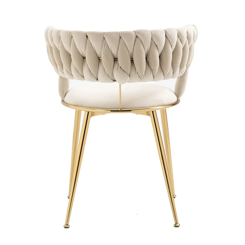 Lot de 2 chaises de salle à manger en velours ivoire, dossier ergonomique, pieds dorés BRIARGLADE