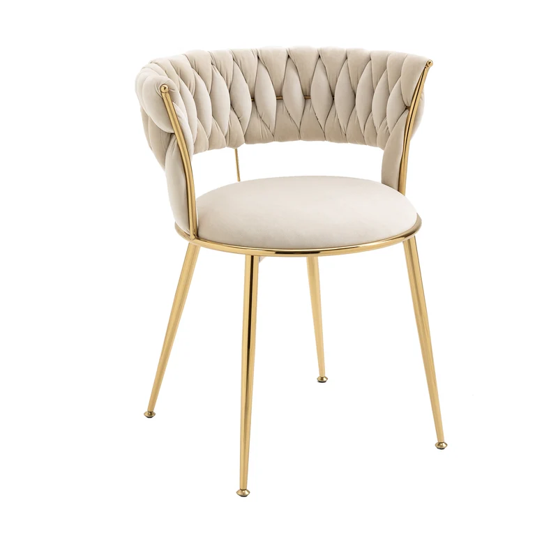 Lot de 2 chaises de salle à manger en velours ivoire, dossier ergonomique, pieds dorés BRIARGLADE