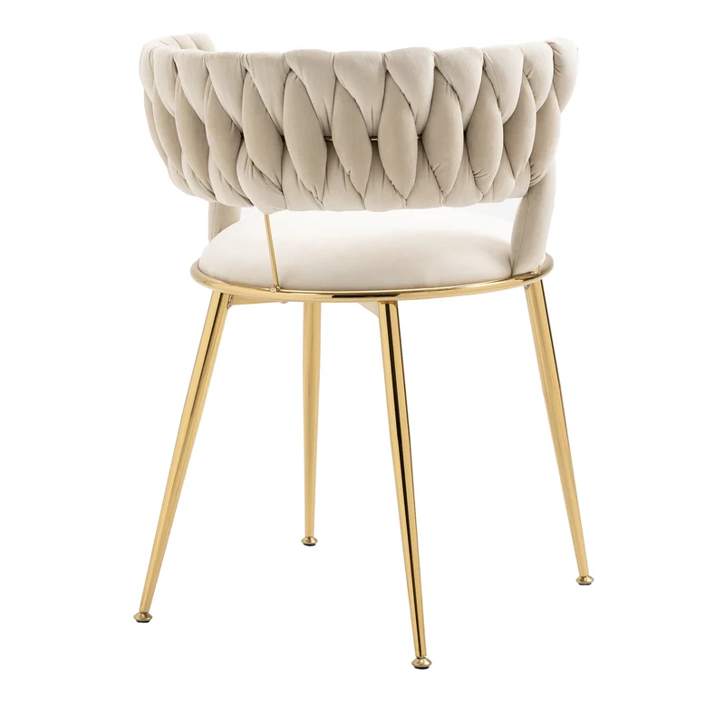 Lot de 2 chaises de salle à manger en velours ivoire, dossier ergonomique, pieds dorés BRIARGLADE