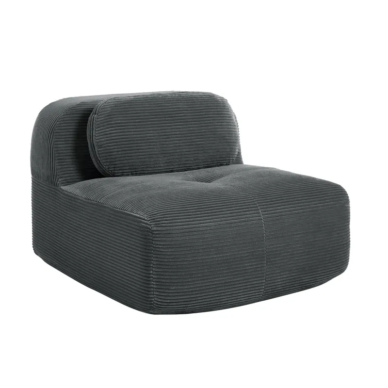 Canapé fauteuil modulable sans accoudoirs en velours côtelé gris 90x103cm NOVATERRA