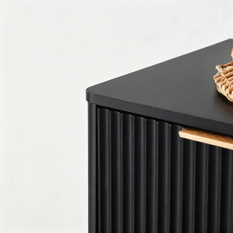 Buffet noir 6 portes façade ondulé et détails dorés 170x40x70,5cm VERTEXKRYOSYNOR