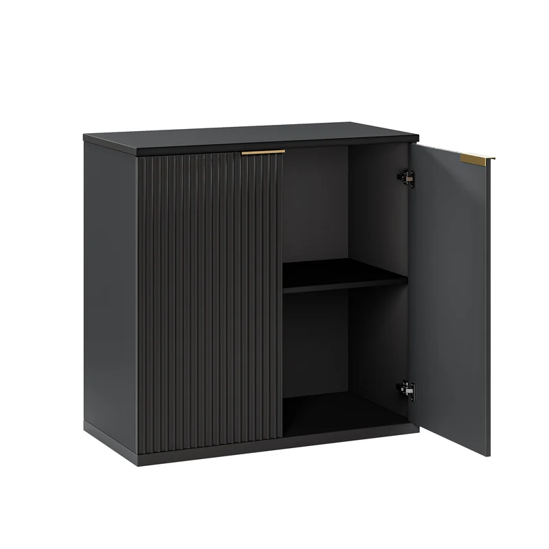 Buffet noir 2 portes façade texturée et détails dorés 60x30x70 cm VERTEXKRYOSYNATH