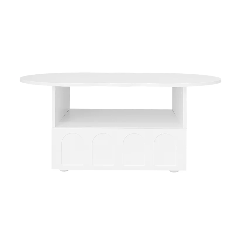 Table basse blanc forme nuage avec tiroir et niche 100x60x40,5 cm RIFTMYRKONOR