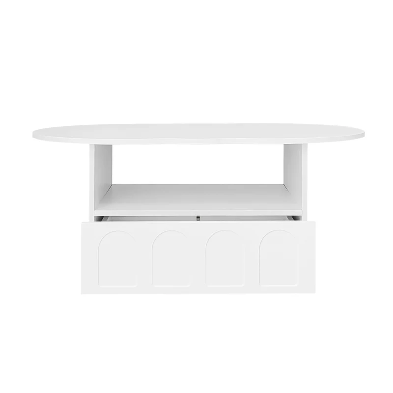 Table basse blanc forme nuage avec tiroir et niche 100x60x40,5 cm RIFTMYRKONOR