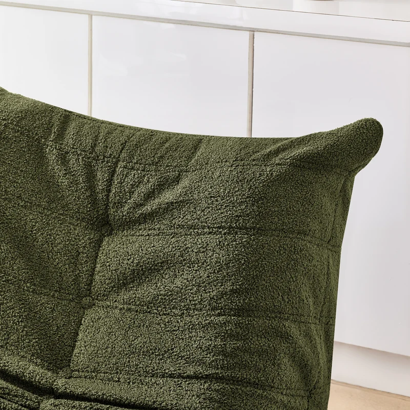 Fauteuil Lazy en peluche teddy vert avec repose-pieds, mousse haute densité VERTEXRYLATHYN