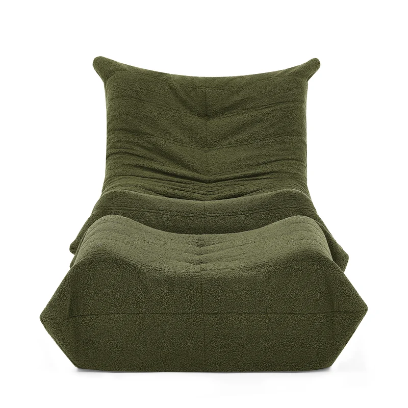 Fauteuil Lazy en peluche teddy vert avec repose-pieds, mousse haute densité VERTEXRYLATHYN