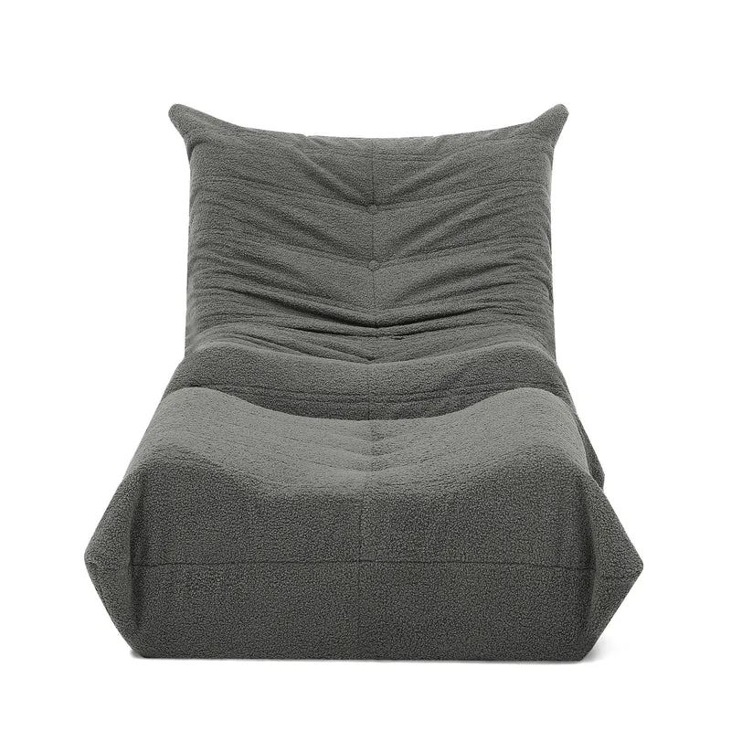 Fauteuil Lazy en peluche teddy gris avec repose-pieds, mousse haute densité VERTEXMORKYNATH
