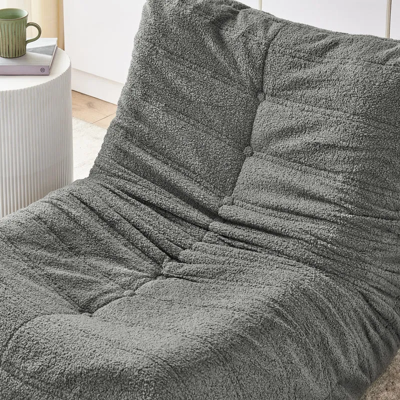Fauteuil Lazy en peluche teddy gris avec repose-pieds, mousse haute densité VERTEXMORKYNATH