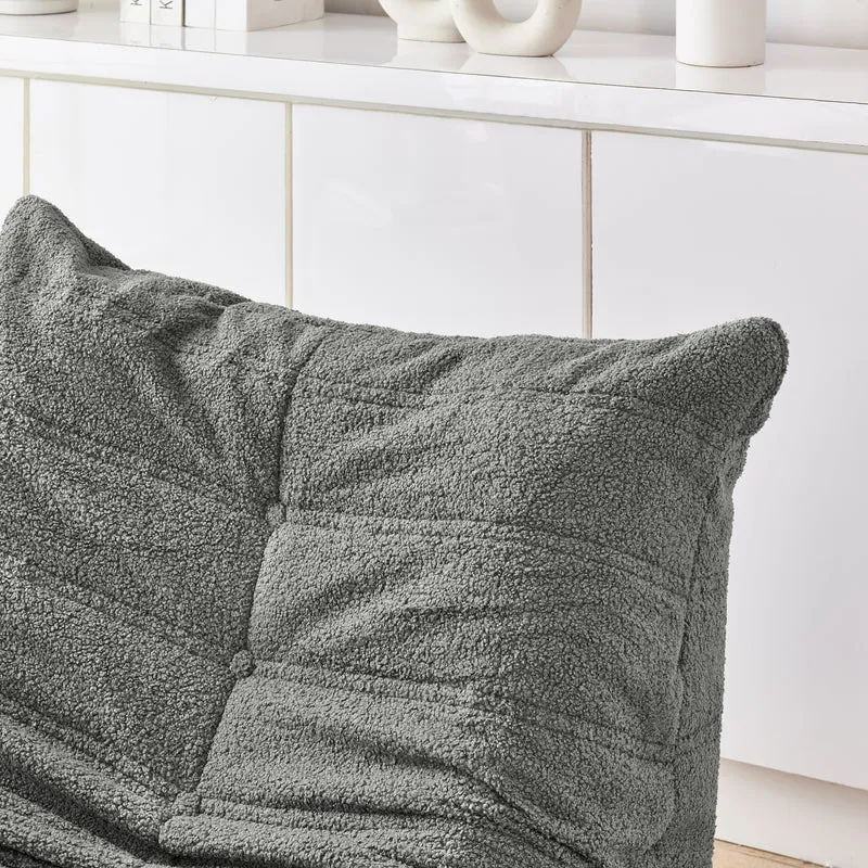 Fauteuil Lazy en peluche teddy gris avec repose-pieds, mousse haute densité VERTEXMORKYNATH