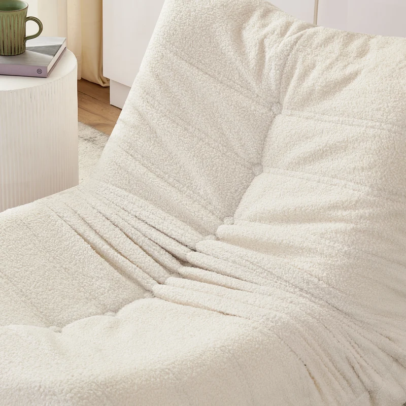 Fauteuil Lazy en peluche teddy beige avec repose-pieds, mousse haute densité VERTEXVALTHYNOR