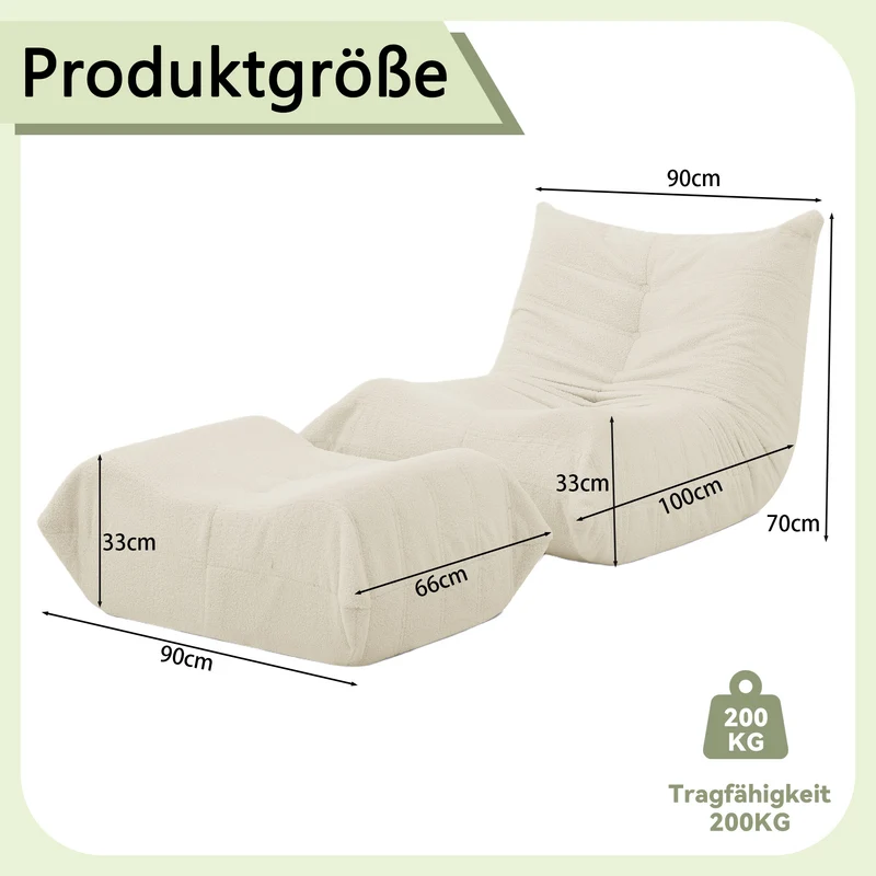 Fauteuil Lazy en peluche teddy beige avec repose-pieds, mousse haute densité VERTEXVALTHYNOR