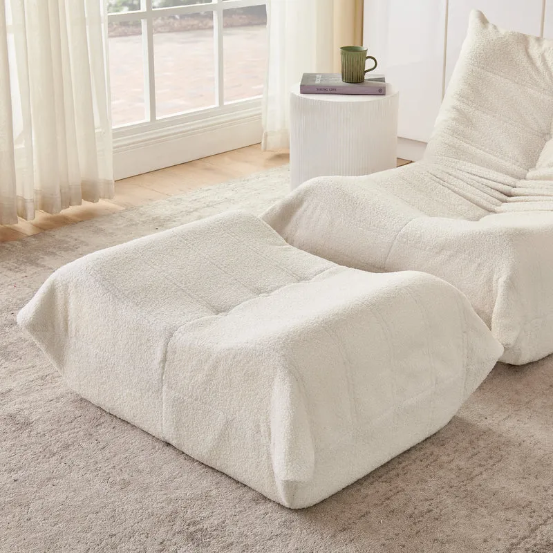 Fauteuil Lazy en peluche teddy beige avec repose-pieds, mousse haute densité VERTEXVALTHYNOR