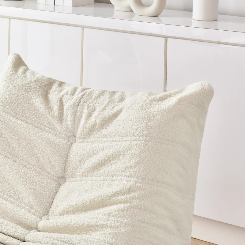 Fauteuil Lazy en peluche teddy beige avec repose-pieds, mousse haute densité VERTEXVALTHYNOR