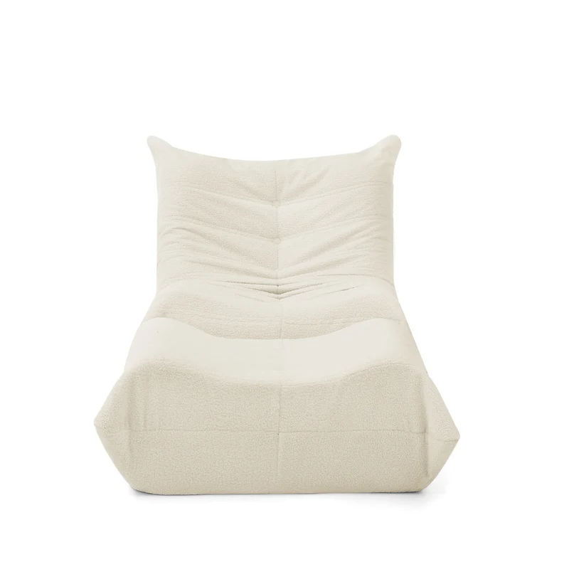 Fauteuil Lazy en peluche teddy beige avec repose-pieds, mousse haute densité VERTEXVALTHYNOR