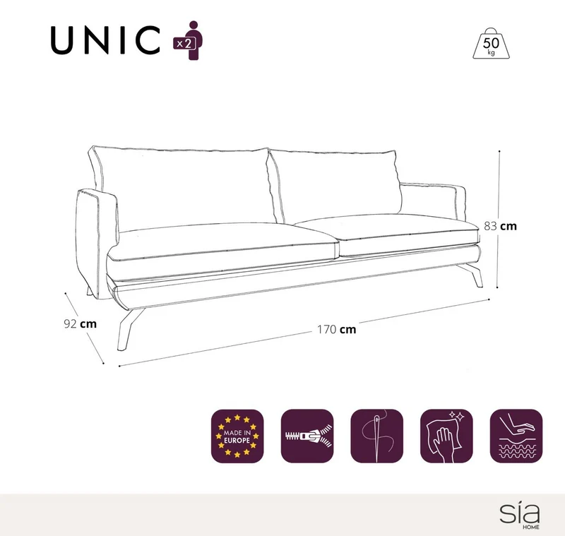 Canapé 2 places UNIC Tissu tramé