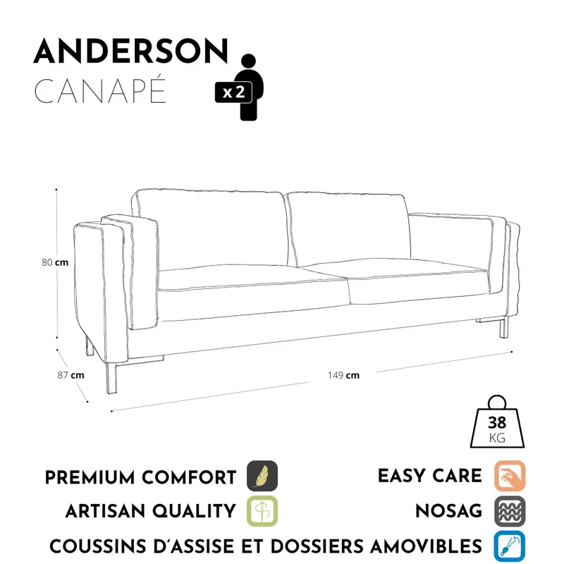Canapé 2 places ANDERSON Vintage vieilli