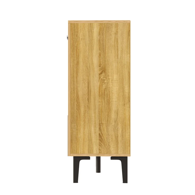 Buffet effet bois avec 4 portes cannelées 4 tiroirs 160x36x94cm RIFTKAELISYN