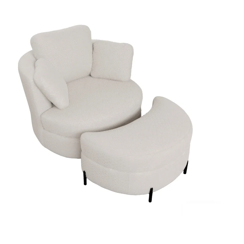 Fauteuil XXL moderne bouclé beige 3 coussins avec pouf ultra-confortable VERTEXZORATHYNATH