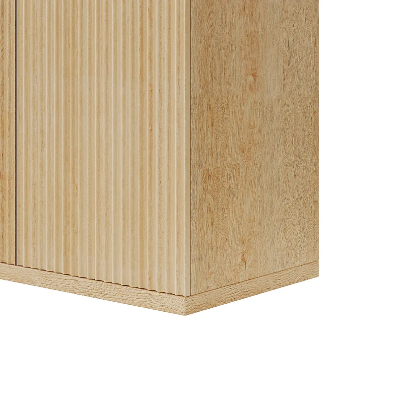 Buffet effet bois clair façade cannelée et finition dorée 80x40x80 cm VERTEXSYLTHYNOR