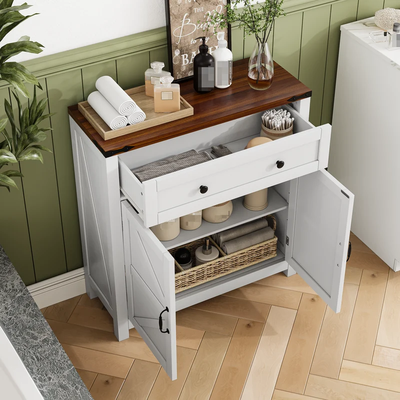 Buffet commode style ferme 2 portes et tiroir, plateau effet noyer, 76 cm LUXURY PLANT HOME