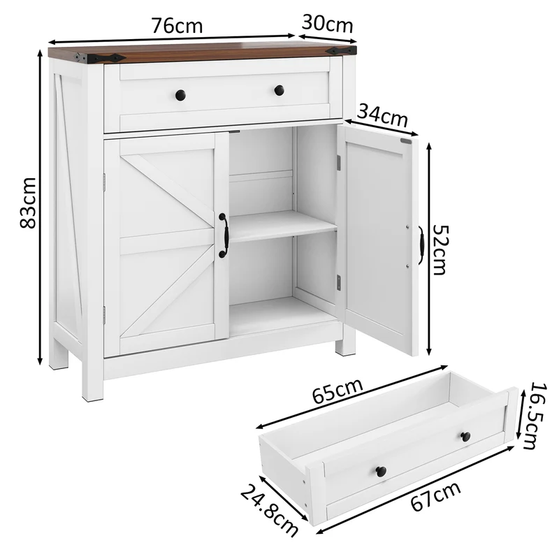 Buffet commode style ferme 2 portes et tiroir, plateau effet noyer, 76 cm LUXURY PLANT HOME