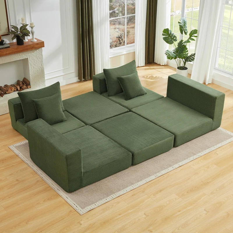 Canapé modulable 3 places velours côtelé vert, sans montage 259x96cm MINIMALISTFRAMEART