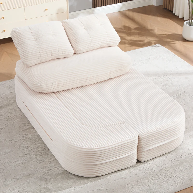 Fauteuil canapé convertible modulable en velours côtelé beige avec porte-gobelets intégrés MINIMALISTCUSHIONART