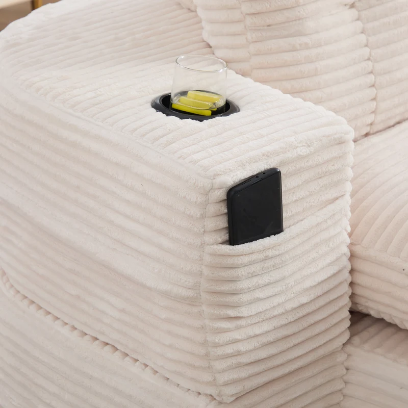 Fauteuil canapé convertible modulable en velours côtelé beige avec porte-gobelets intégrés MINIMALISTCUSHIONART